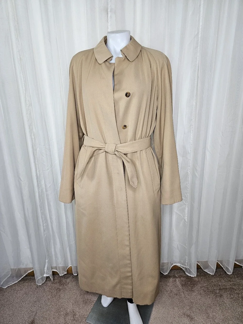 Burberry Vintage Belted Trench Coat With Wool/Camel Hair Liner Khaki Size 10 - Picture 3 of 16